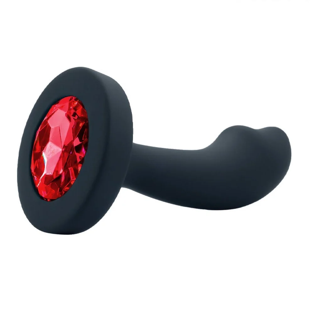 image (2) Plug anal curvado em silicone tamanho P com pedra na base vibe